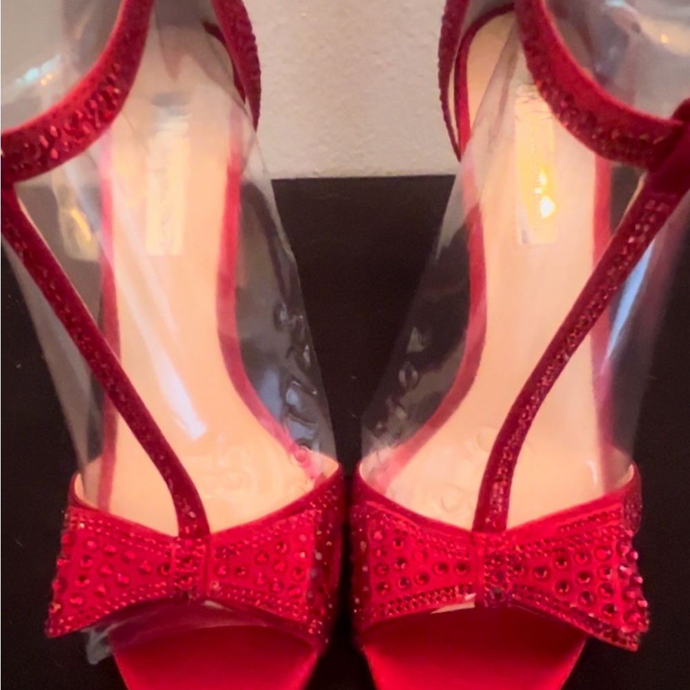 INC International Concepts Red Jeweled Heels with Bow Accent